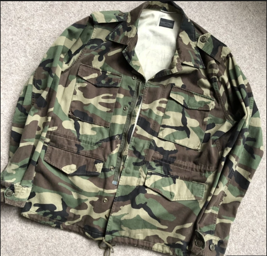 Hedi slimane x saint laurent YVES giacca parka mimetica amore ricamato