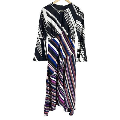 karen millen striped midi dress Karen Millen Stripe Slub Organdie Drama Sleeve Woven Wrap Detail Shirt Dress