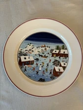 Villeroy & Boch Naif Christmas Dinner Plate 10.5" Excellent Folk Art Ice Skating