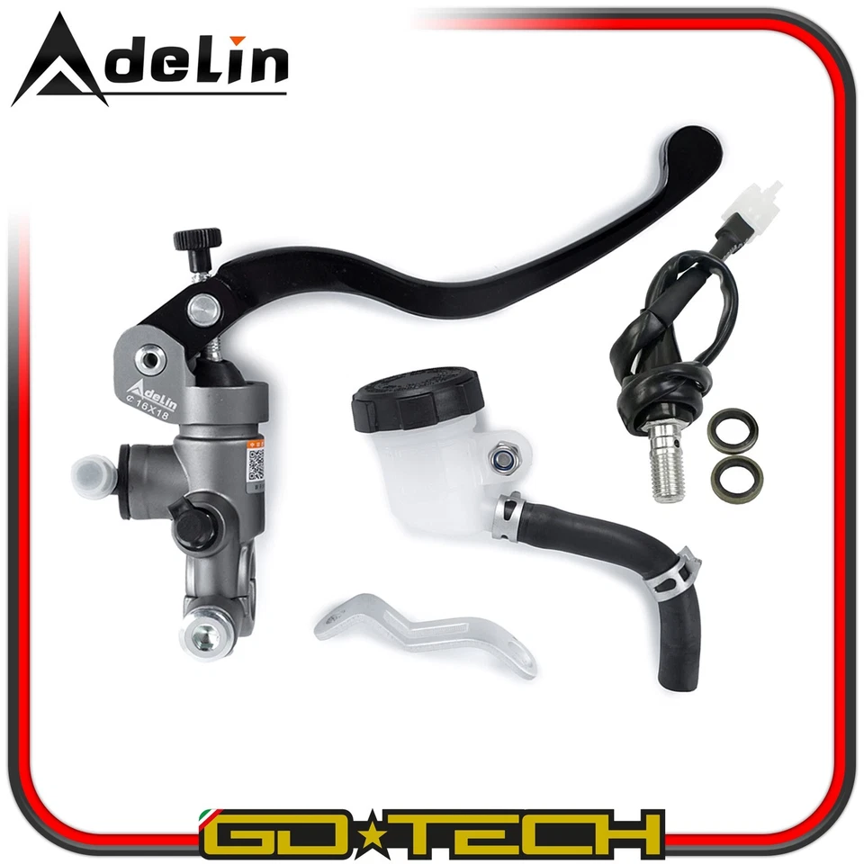 POMPA FRENO RADIALE ANTERIORE 16x18 mm MOTO SCOOTER MOTARD PIT BIKE Grigia DX - Imagen 3 de 4