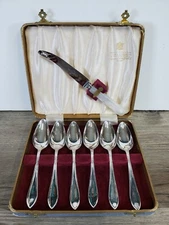 Viners of Sheffield Silver Plate Grapefruit Complete Box Set 6 Spoons Knife VTG