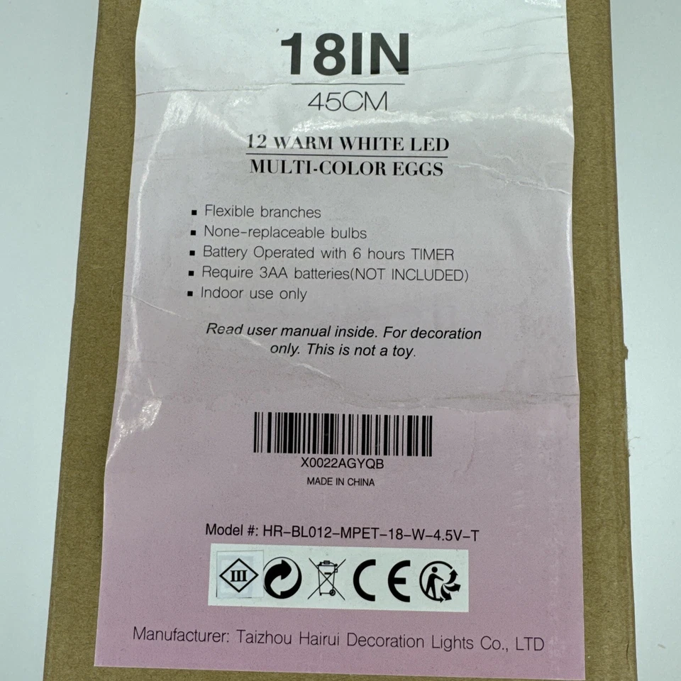 Lighted Easter Egg Tree New 18" Tall LED Light Warm White Timer Flexible Branchs - Image 3 of 4