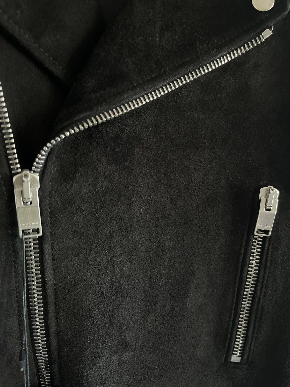 Giacca da motociclista Saint Laurent Paris in pelle scamosciata nera L01 taglia 50