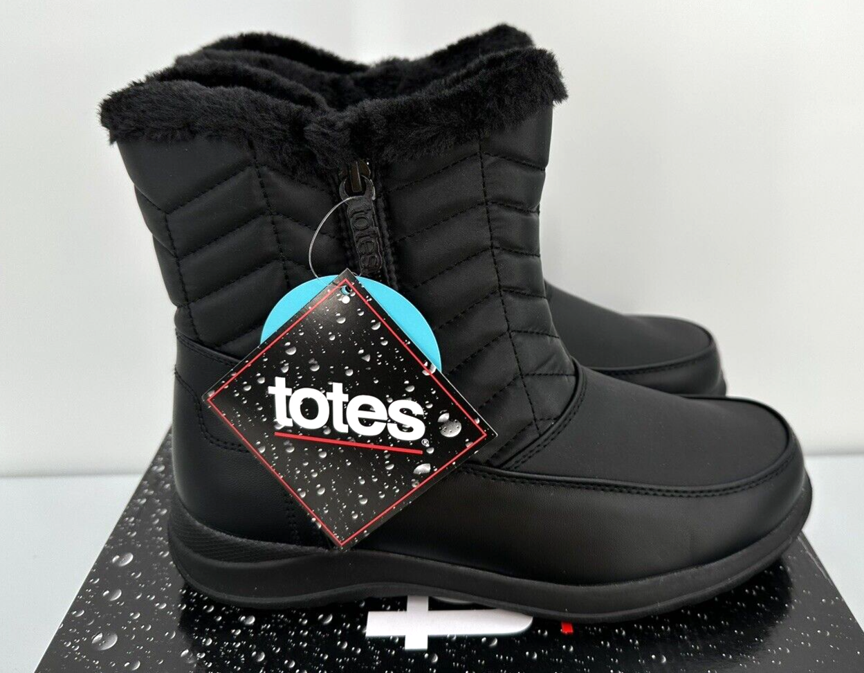 TOTES JARA WATERPROOF WINTER SNOW BOOTS Women Size 8 Black Faux Fur