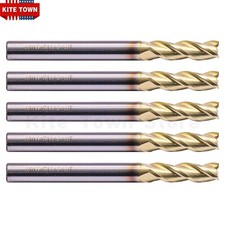 5Pcs 3/16" 3 Flute 37° Helix Carbide Square End Mill For Aluminum - ZrN CoatedI