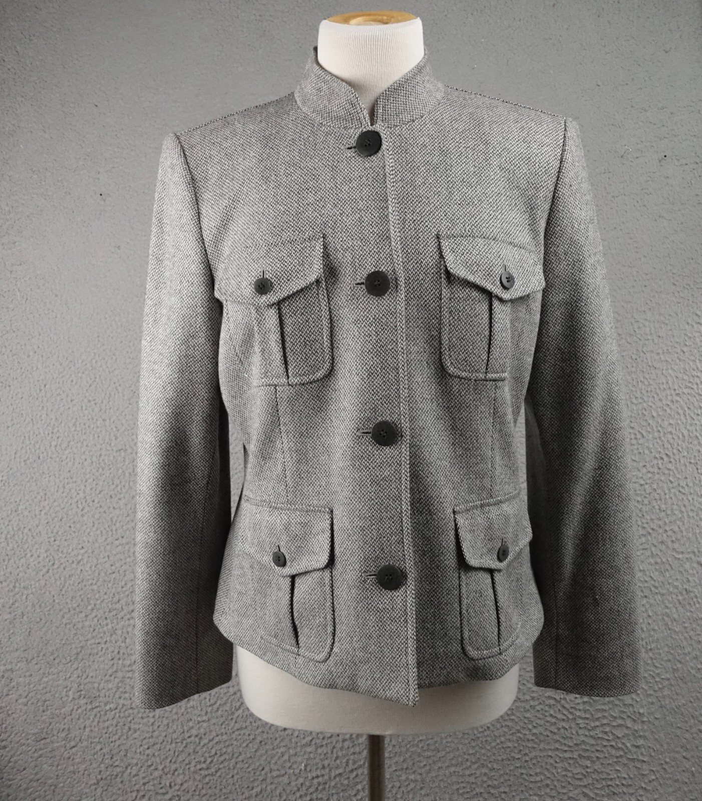 Vintage Gray Wool Herringbone Check Equestrian Fi… - image 1