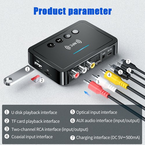 NFC Bluetooth 5.0 Empfänger Audio Transmitter Receiver 3,5mm HiFi Stereo Adapter - Bild 16 von 22