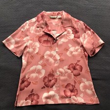 Vintage Tommy Bahama 100 Silk Pink Hibiscus Floral Tropical Blouse Small