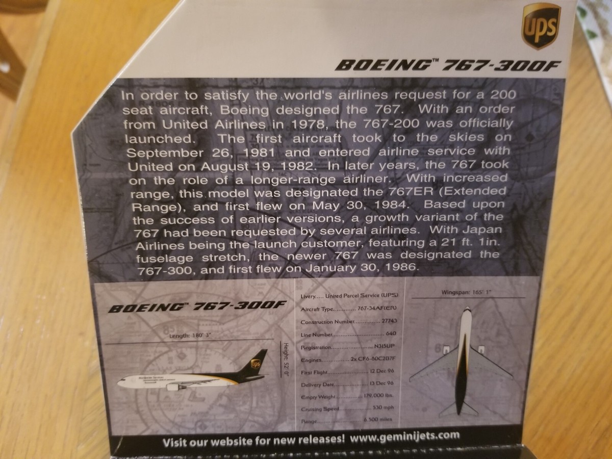 1:400 Gemini Jets UPS Boeing 767-300F N315UP 