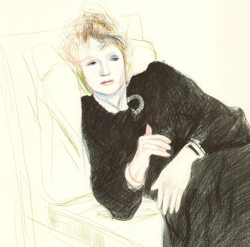 DAVID HOCKNEY Retrato de Celia en un vestido negro con borde de colores 35" x 25" L Foto 3 de 4