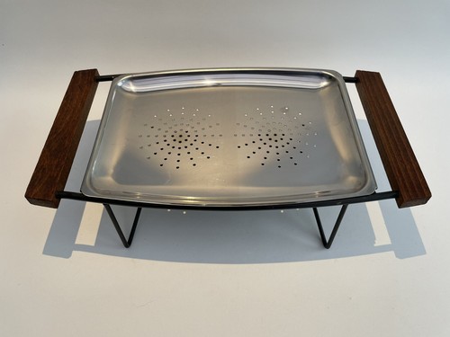 Mid Century Style Kerzenwärmer – Edelstahl & Holzgriffe Vintage