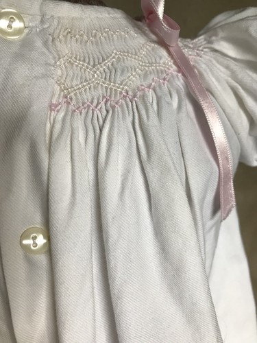 BARONI Italy Baby Girl SMOCKED DRESS Ivory Cotton Party Special Occasion 12 mo - Picture 8 of 9