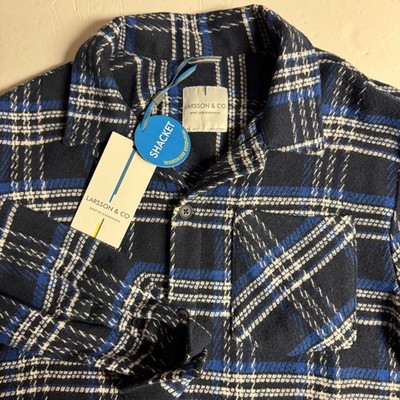 Larsson & Co Mens Flannel Plaid Shacket Shirt Jacket Blue White Small S