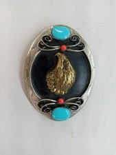 Vintage German Silver Genuine Turquoise Eagle Head Belt Buckle
