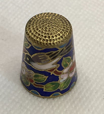 Cloisonne Brass & Enamel Bird & Flower Theme Thimble
