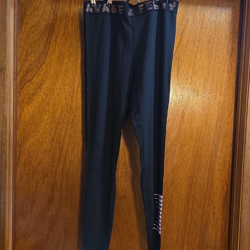 Savage X Fenty Black Logo Waist High Rise Ankle Leggings 2X Yoga
