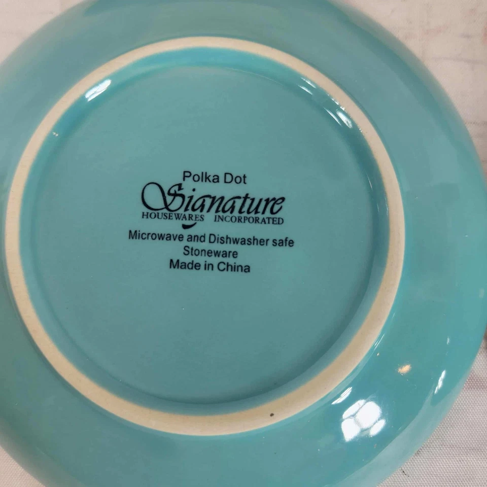 Juego de 4 platos de postre de gres turquesa a lunares exclusivos para artículos para el hogar Foto 4 de 4