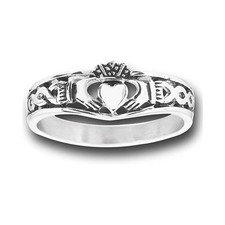Filigree Infinity Celtic Claddagh Heart Ring 925 Sterling Silver Vintage Band
