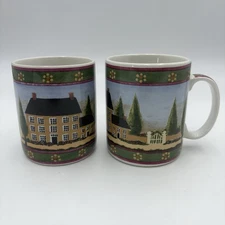 Block Country Village Coffee Mug Cup Winter 1995 Countrycore Set Of 2