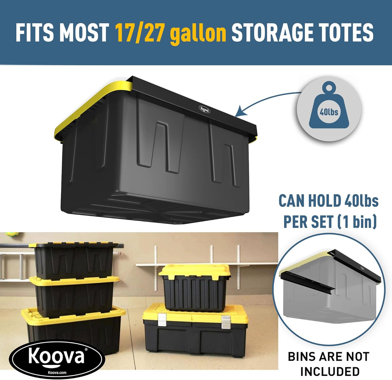 TORACK Garage 40,6 cm borchie soffitto Bin Storage Rack Overhead Tote Storage Rails Heavy Duty regolabile Tote guide scorrevoli per 5 bidoni (bidoni non sono inclusi