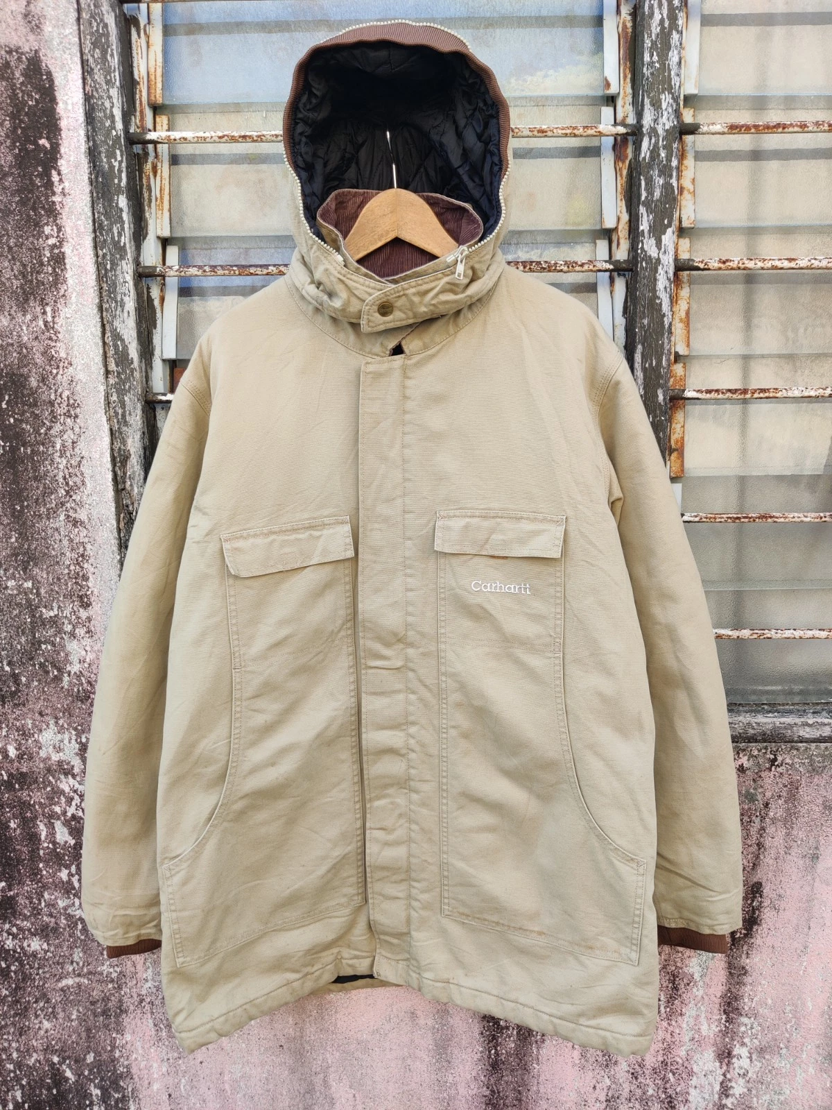 Vintage Carhartt Siberian Parka Jacket Arctic Quilt Lined Duck Canvas Size L