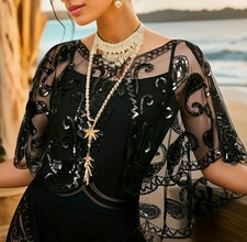 FLAPPER SEQUIN SHAWL-BLACK Sequin  Beaded Shawl Wrap