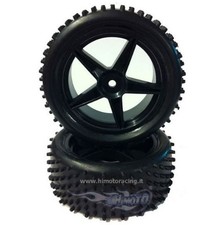 Himoto - Gomme anteriori incollate su cerchi neri Buggy 1/10 esagono 12mm