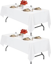 2PCS White Table Cloth for Rectangle Table - 60 x 102 Inch Tablecloths Rectangle