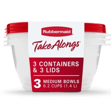 Rubbermaid TakeAlongs 6.2 Cup Serving Bowl Food Storage Containers, Set of 3,Red