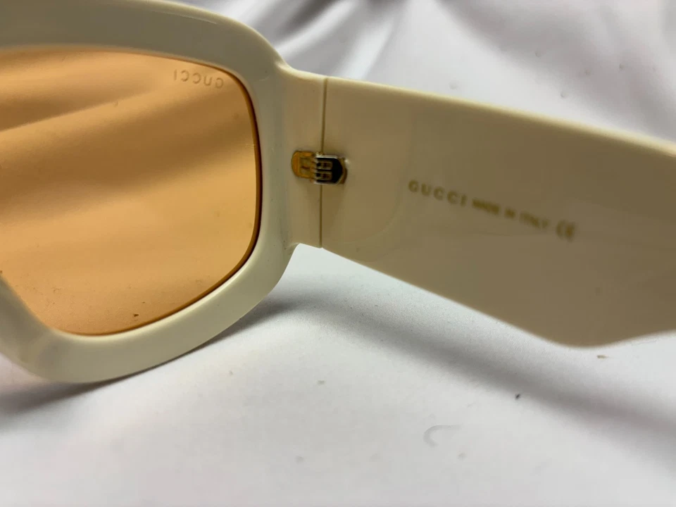Authentic New Gucci White Square Women's Sunglasses GG0980S Orange Red Lens - Image 4 of 4
