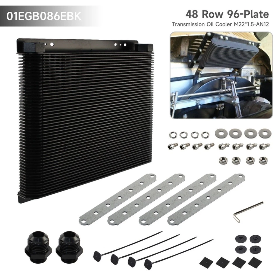 Universal 48 Row 96 Plate Transmission Oil Cooler w/ AN12 Fitings For Caddy Mk1 - Image 3 of 4