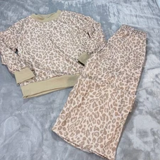 Leopard Print Oversize Lounge Set Sweatshirt Pants Relaxed Fit Women's Size S