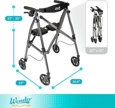 Stander Wonder Able Life Foldable Rollator Walker Black Walnut (4250-BW)