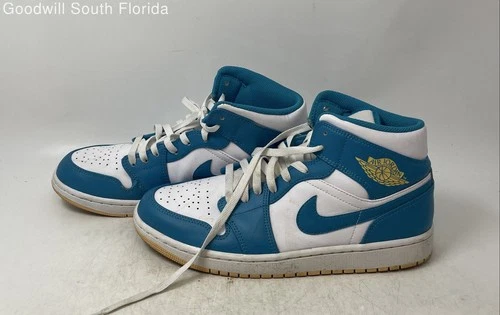 Nike Mens Air Jordan 1 Mid DQ8426-400 Blue White Leather Sneakers Shoes Size 9.5
