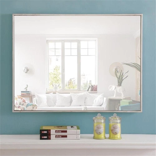 Pemberly Row 32" x 24" Rectangle Metal Frame Mirror in Silver - Picture 7 of 12