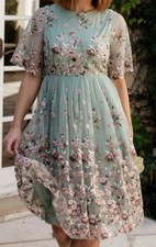 Baltic Born Duchess Tulle Lined Dress Sage Garden Women's Sz L Sheer Sleeves
