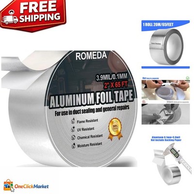 3.9 Mil Aluminum Foil Adhesive Tape for HVAC 2'' x 65' - Waterproof & Easy Tear