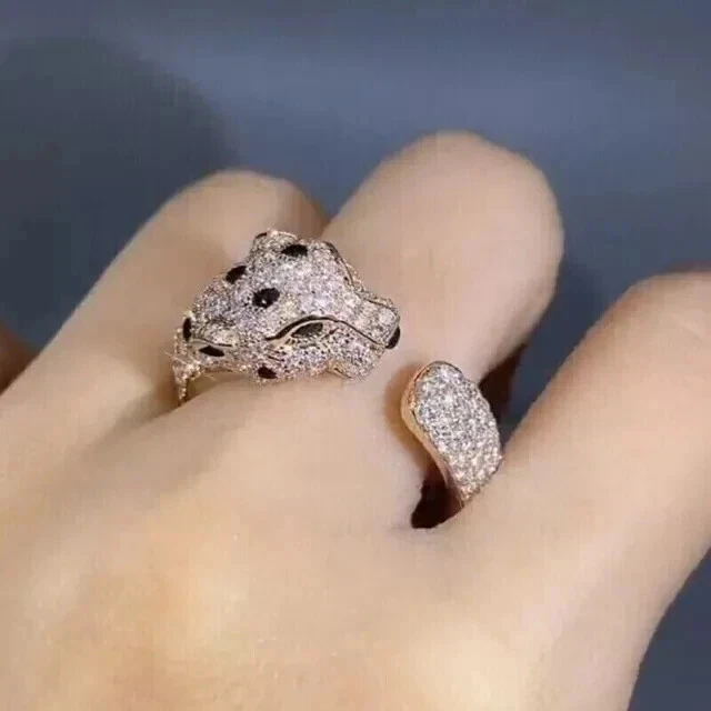 1.50Ct Round Real Moissanite Party Ware Panther Unisex Ring 14K Rose Gold Plated - Image 3 of 4