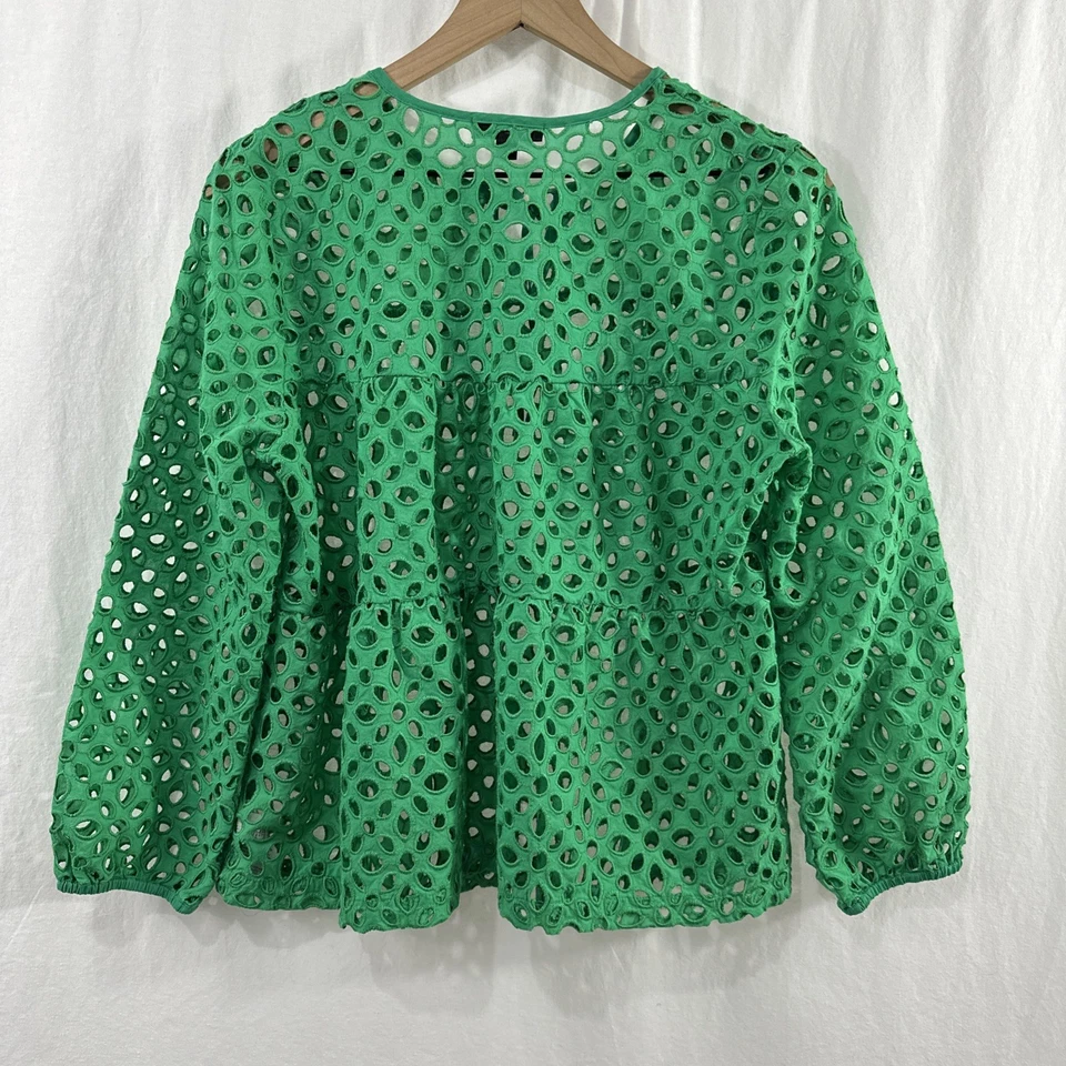 Top J Crew Bordado en Niveles Verde Ojales Transparentes Para Mujer Talla M Boho Colorido Foto 2 de 4