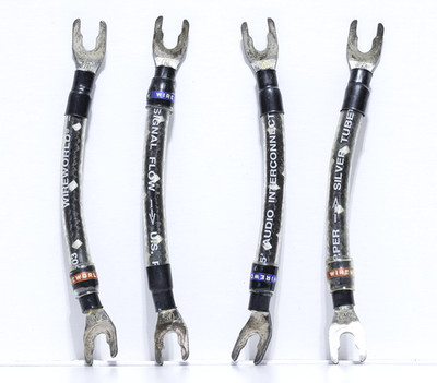 WIREWORLD SILVER TUBE BI-WIRE 6'' JUMPER CABLES SPADE TO SPADE / EXCELLENT