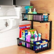 Under Sink Organizer, 2-Tier Pull-Out Cabinet Organizer   Adjustable Height, ...