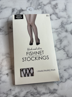 Adult Fishnet Stockings Black Silver One Size Fits Most Costume Dress Up New