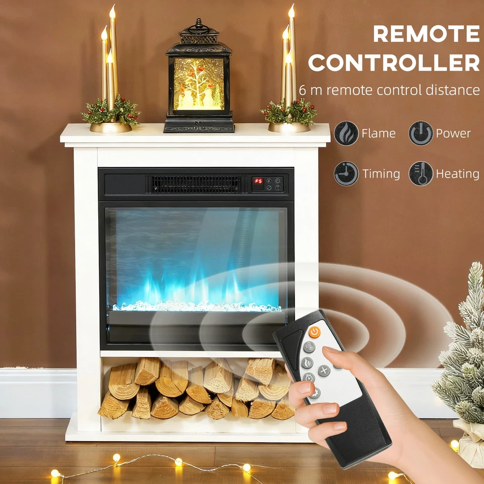 HOMCOM 1800W White Electric Fire with Remote & Timer for Living Room - Image 4 of 4