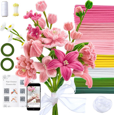 500 Pcs Pastel Pipe Cleaners Craft Bulk, Pink Pipe Cleaner Flower Kit, Glue-Free