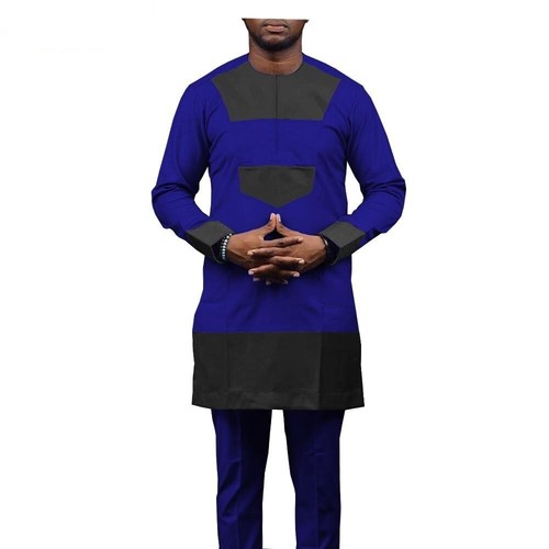 African Clothing Men Senator Style Long Sleeve 2-Piece Set Y31852