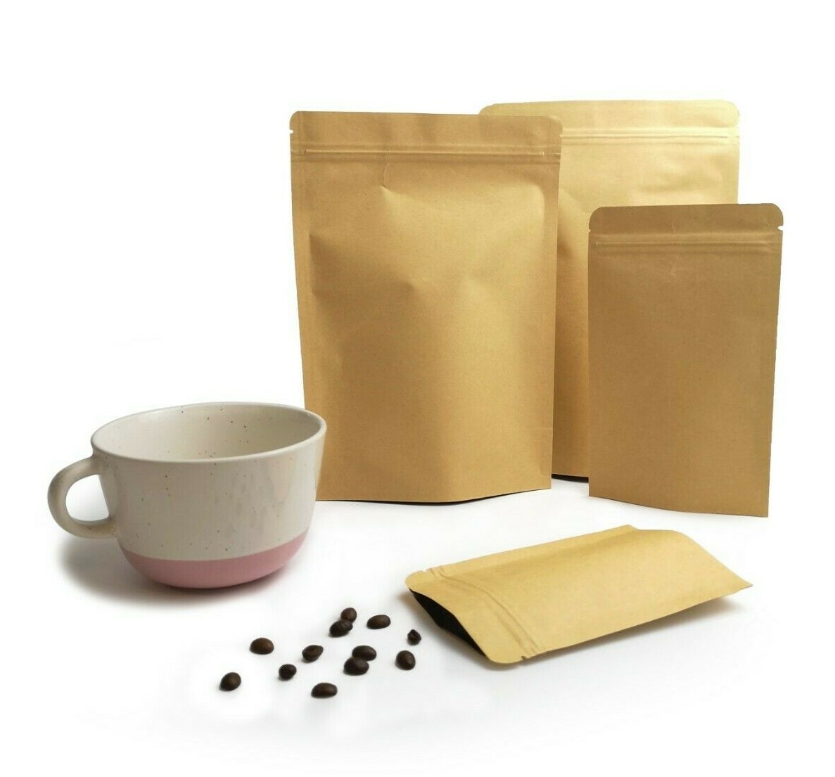 Bolsa de pie Ziplock bolsa marrón lámina interior té especias café bolsas calor vendible