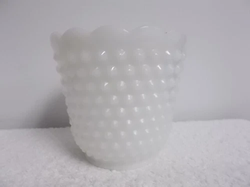 Vtg Fire King Hobnail White Milk Glass Scalloped Planter Bowl Vase Flower Pot