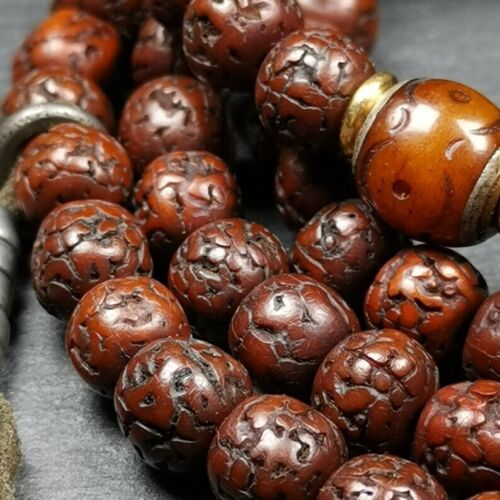Gandhanra Alter Tibetischer Rosenkranz 9mm Rudraksha Perlen Mala Halskette Gebetsperlen - Bild 3 von 11