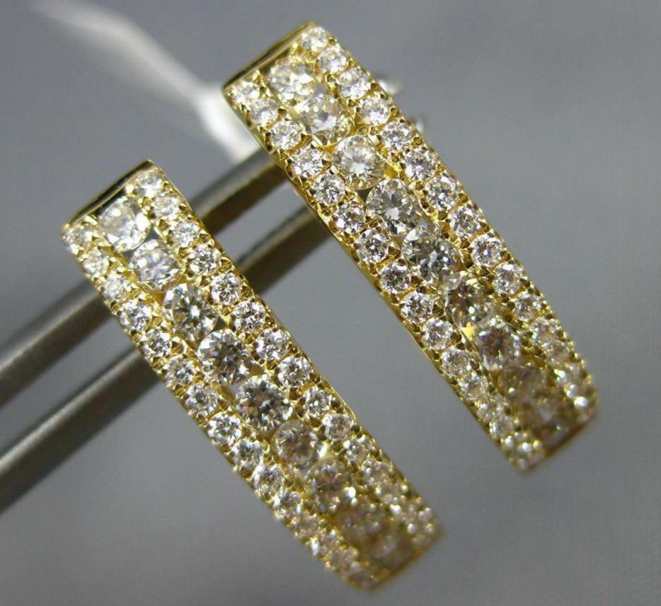 FILA ESTATE .67CT DIAMOND 18KT YELLOW G 3D 3 ROW OVAL HUGGIE HOOP HANGING EARRINGS