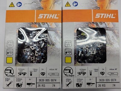 Stihl OEM 2-Pack 26RS-74 18'' Yellow PRO Chainsaw Chains .063 .325'' 74DL